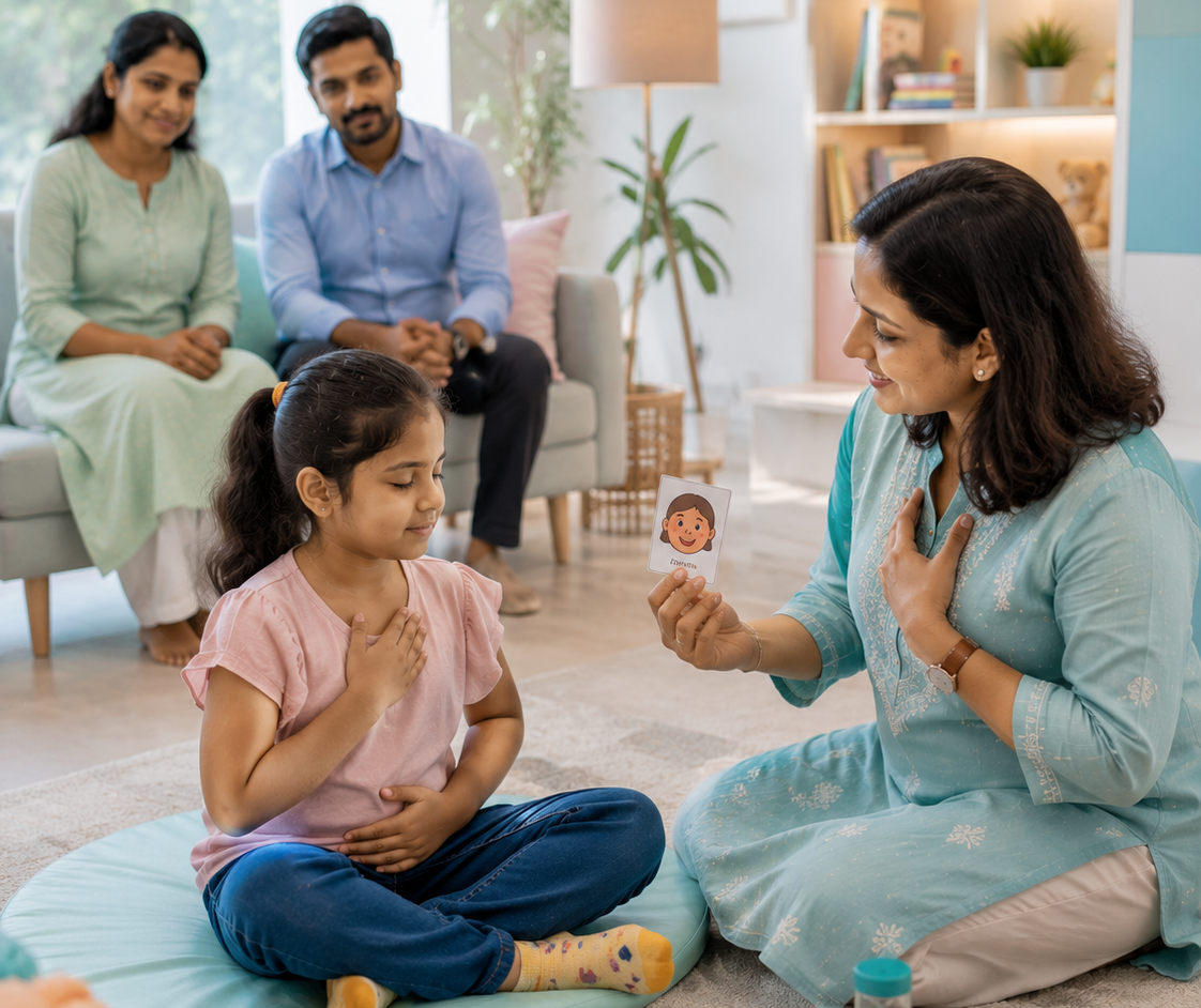 Sensory integration evaluation and occupational therapy session at New Amrutha Hospital