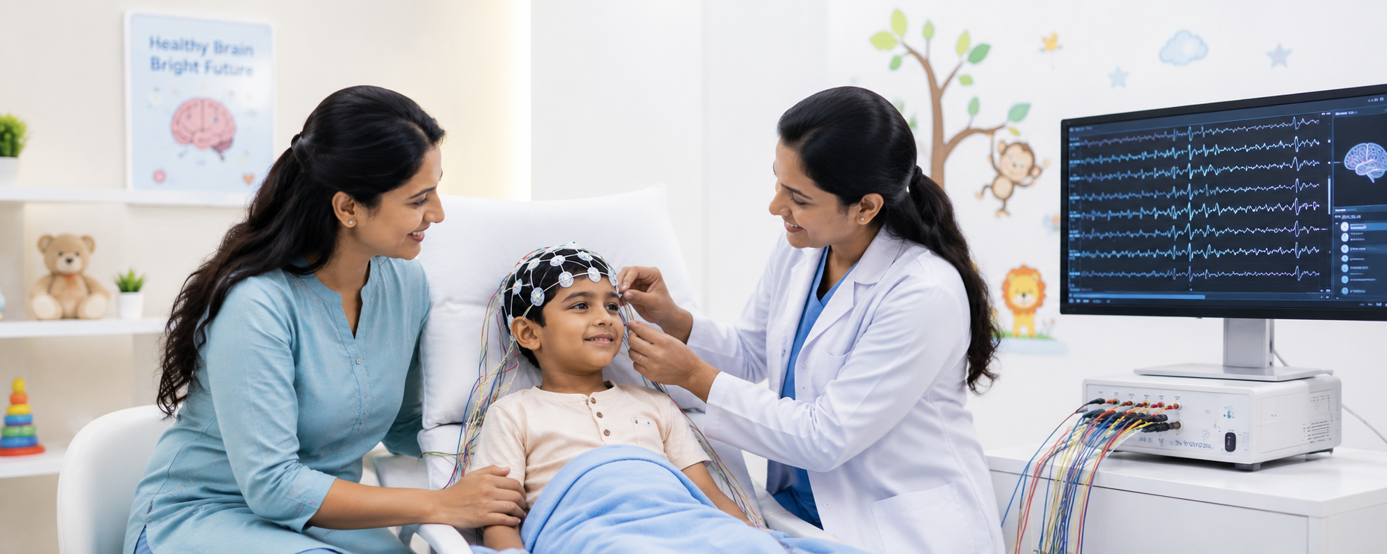 Pediatric EEG (Electroencephalography) testing at New Amrutha Hospital