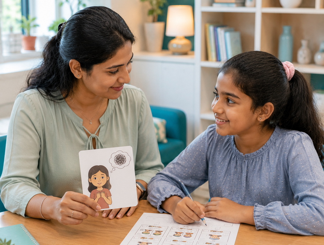 Stammering and stuttering evaluation and speech-language therapy session at New Amrutha Hospital